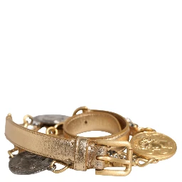 Gold Brass Chain Coin Embellished Metal Buckle Belt