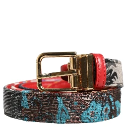 Multicolor Floral Jacquard Metal Buckle Belt