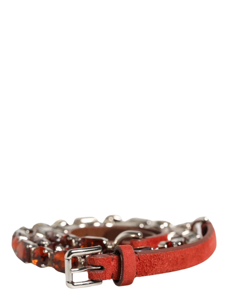 Red Velvet Crystals Chain Embellished Belt