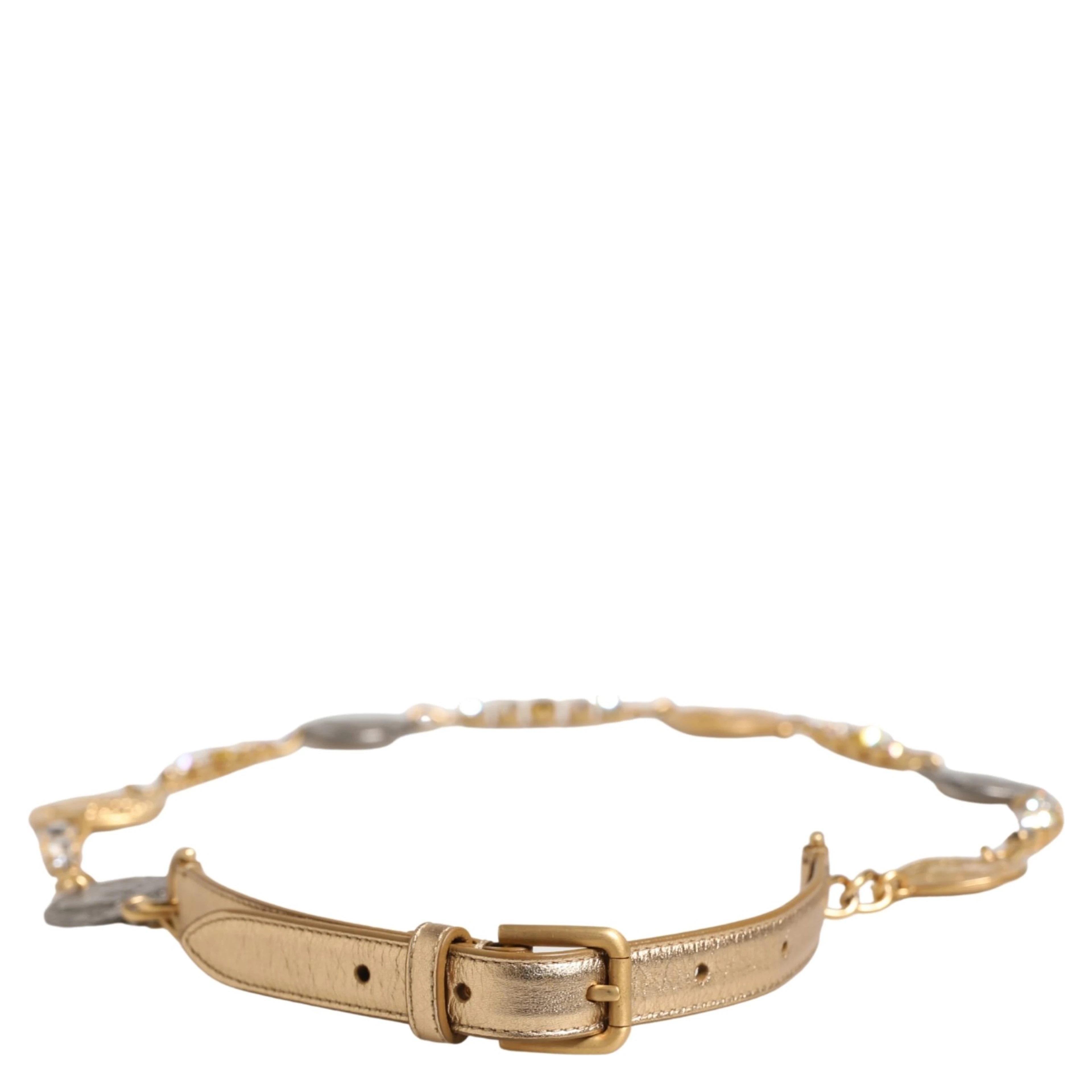 Gold Brass Chain Coin Embellished Metal Buckle Belt