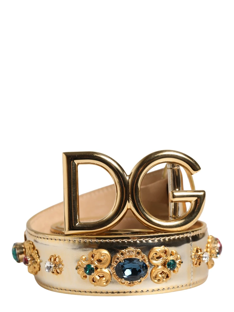 Gold Leather Crystals Logo Metal Buckle Belt alternative