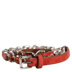 Red Velvet Crystals Chain Embellished Belt