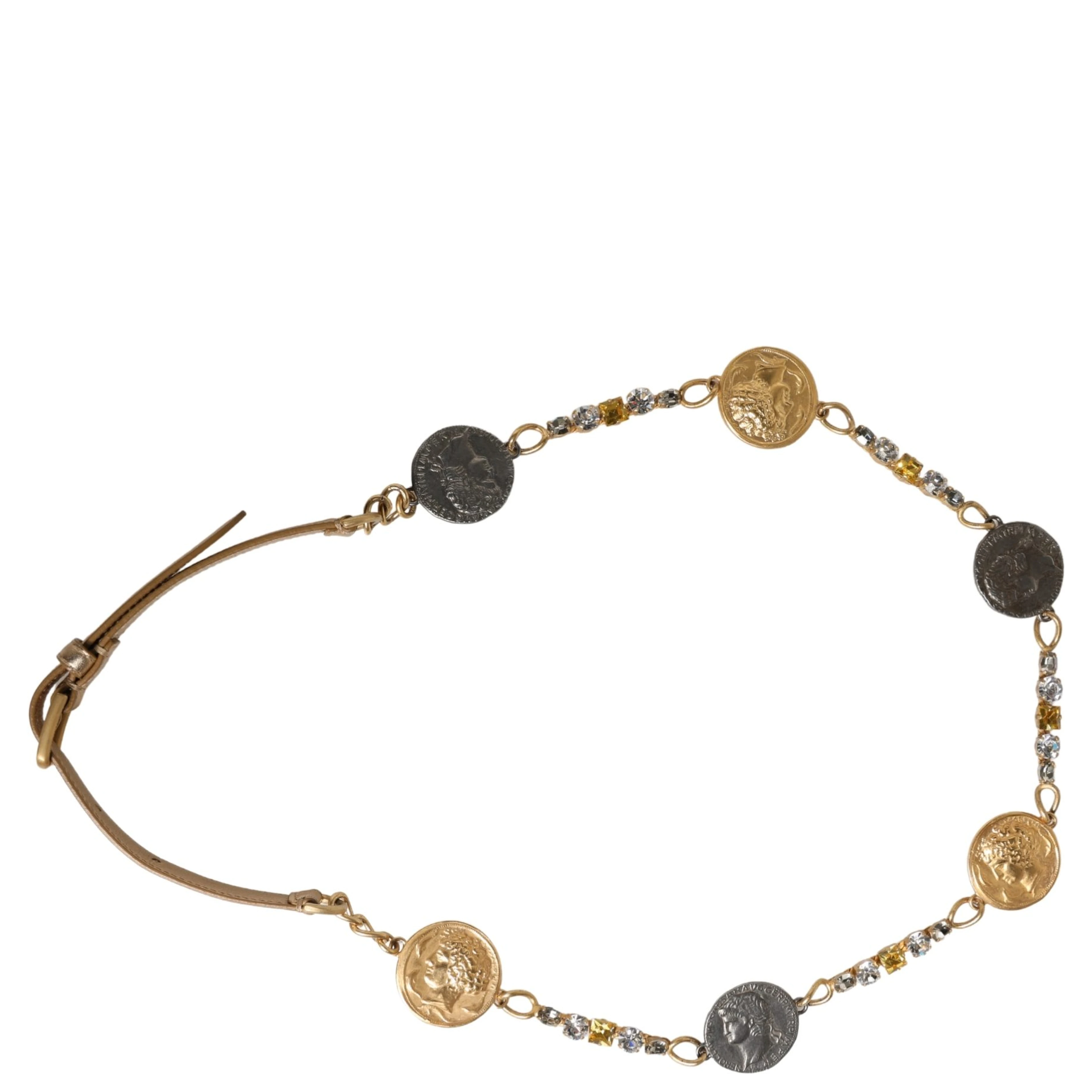 Gold Brass Chain Coin Embellished Metal Buckle Belt