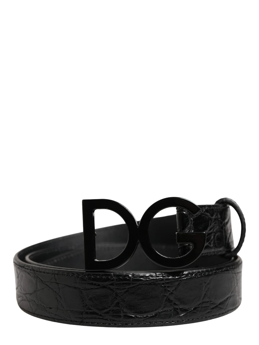 Men Black Exotic Leather Logo Buckle Belt