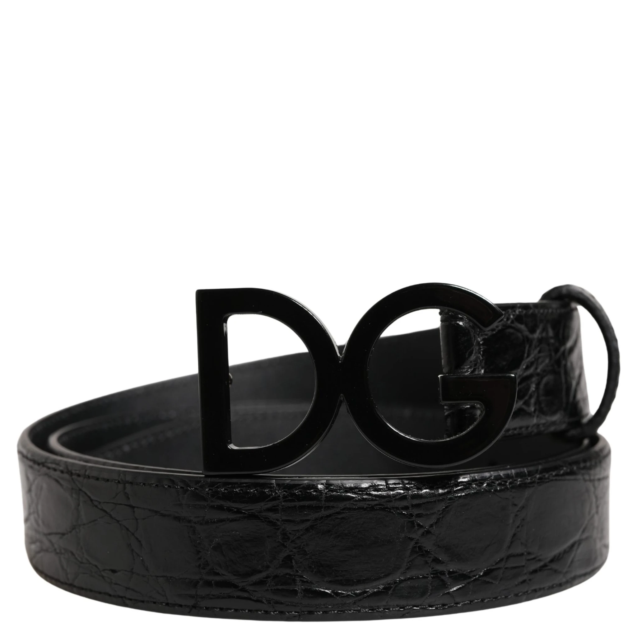 Men Black Exotic Leather Logo Buckle Belt