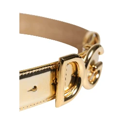 Gold Leather Crystals Logo Metal Buckle Belt