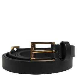 Men Black Leather Classic Metal Buckle Belt
