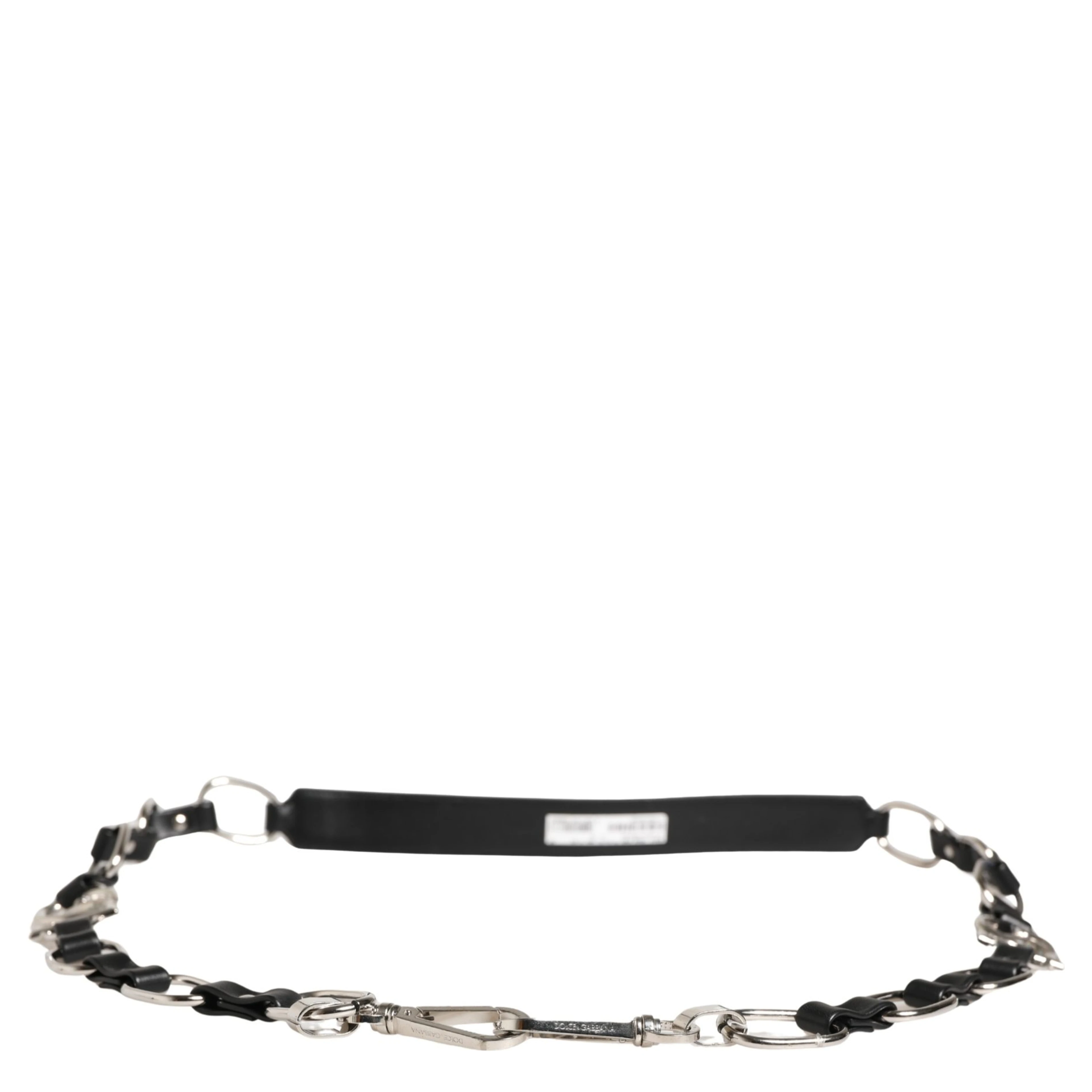 Black Leather Silver Chain Bag Accessory Shoulder Strap