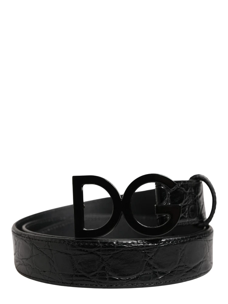 Men Black Exotic Leather Logo Buckle Belt alternative