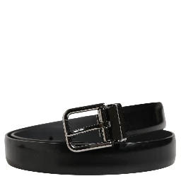 Men Black Leather Classic Metal Buckle Belt