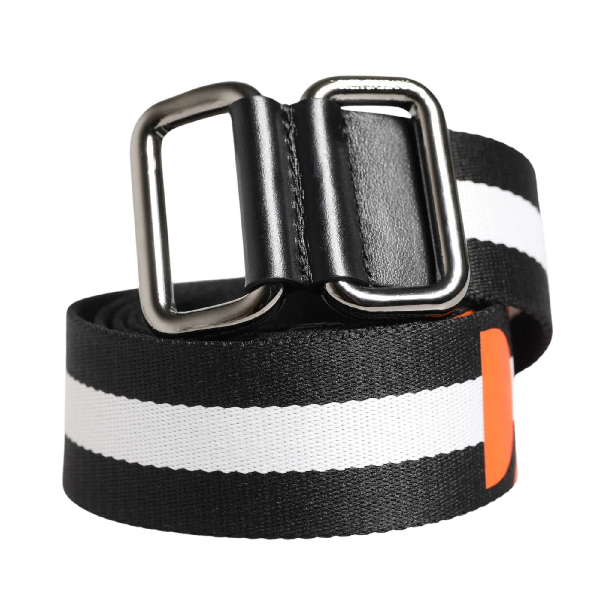 Men Black White Nylon Logo Metal Buckle Belt