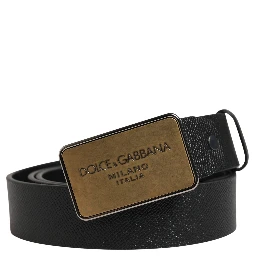 Black Classic Calf Leather Metal Buckle Belt
