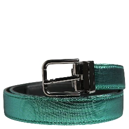 Men Green Lurex Polyester Metal Buckle Belt