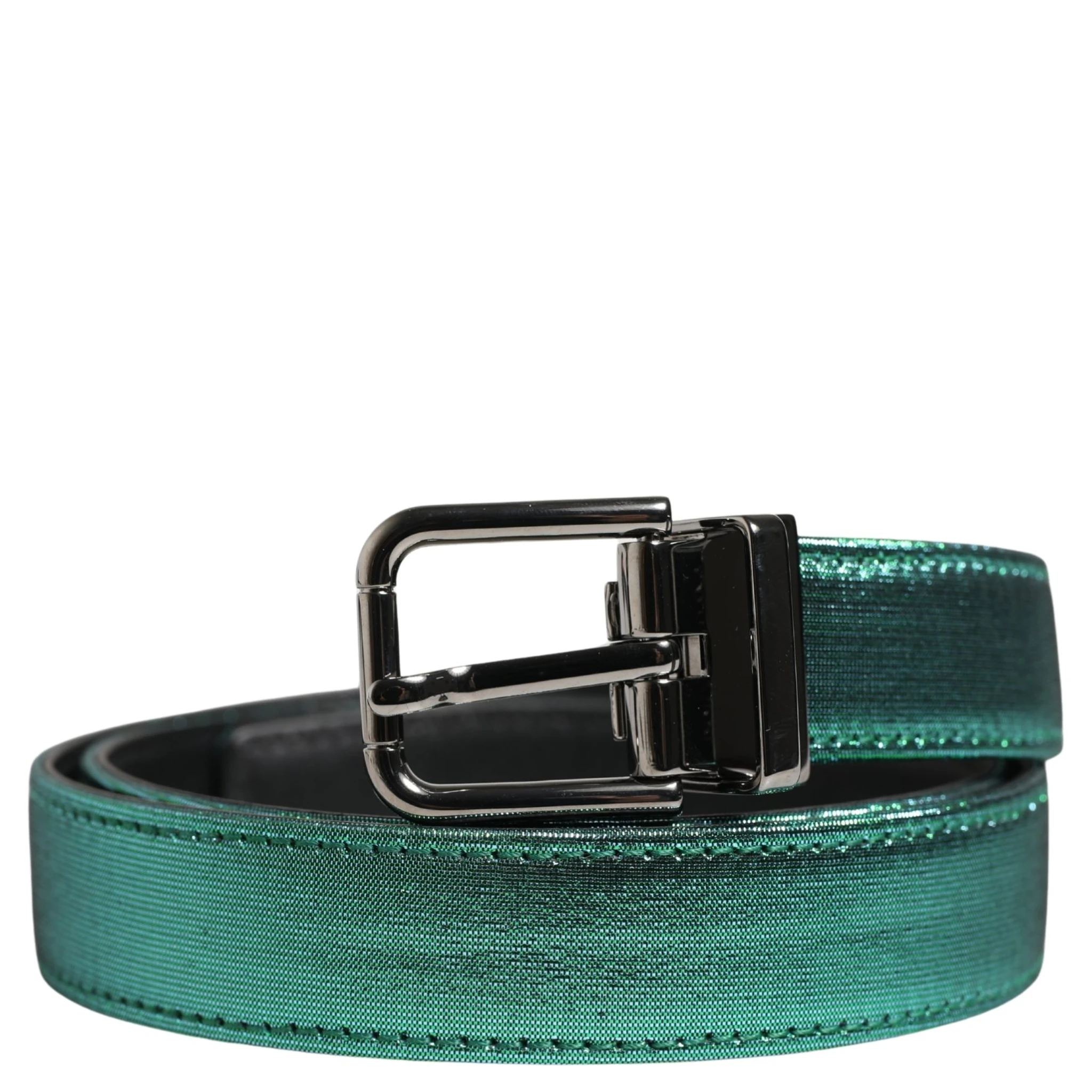 Men Green Lurex Polyester Metal Buckle Belt
