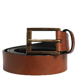 Men Brown Leather Classic Metal Buckle Belt