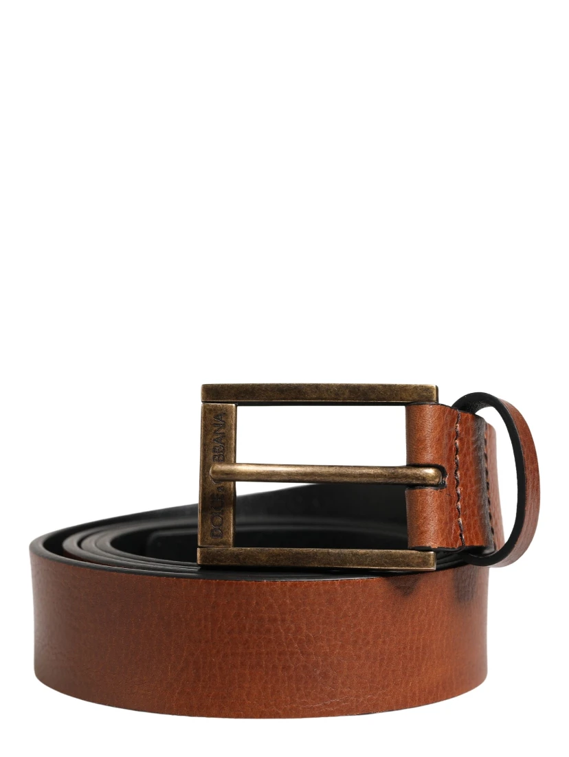 Men Brown Leather Classic Metal Buckle Belt