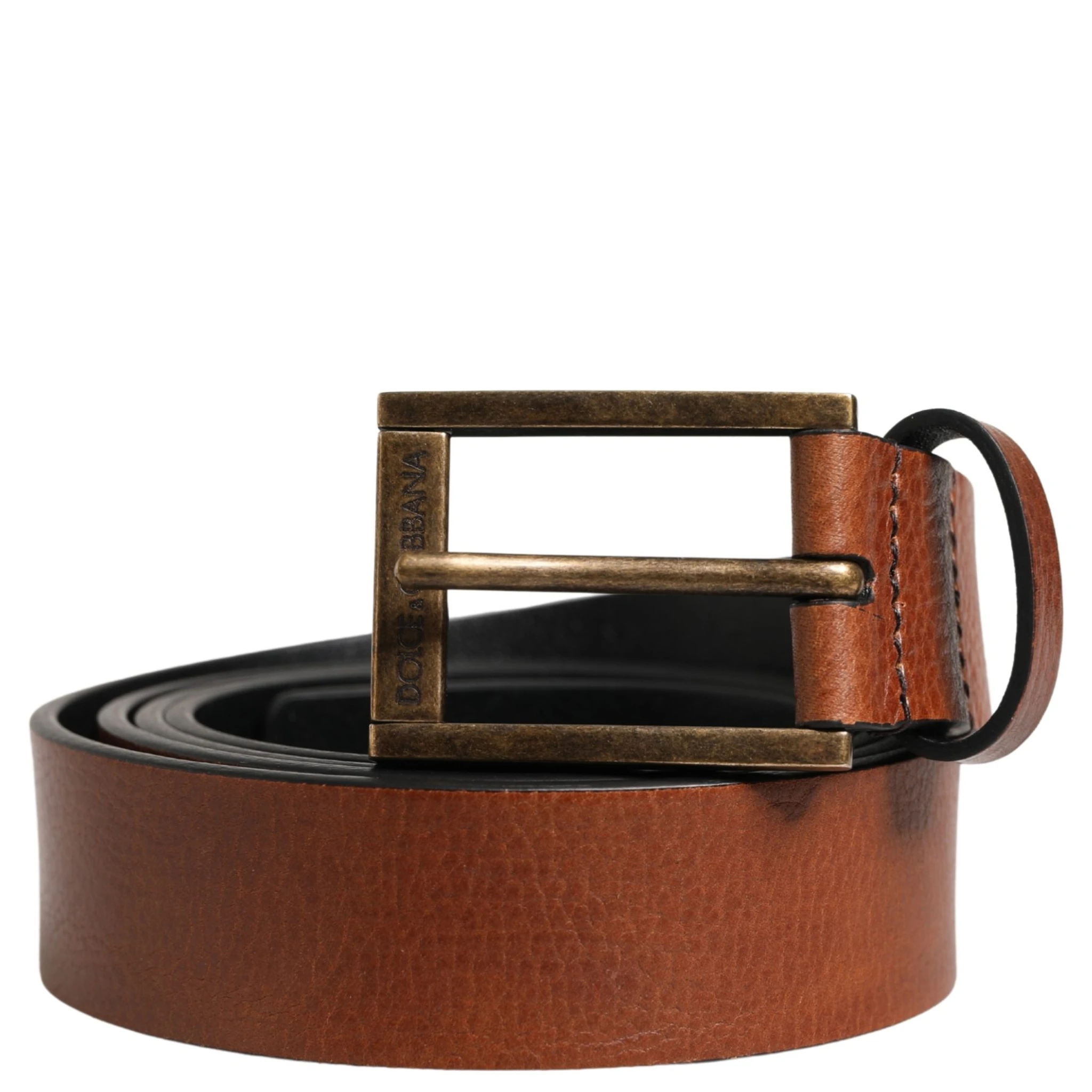 Men Brown Leather Classic Metal Buckle Belt