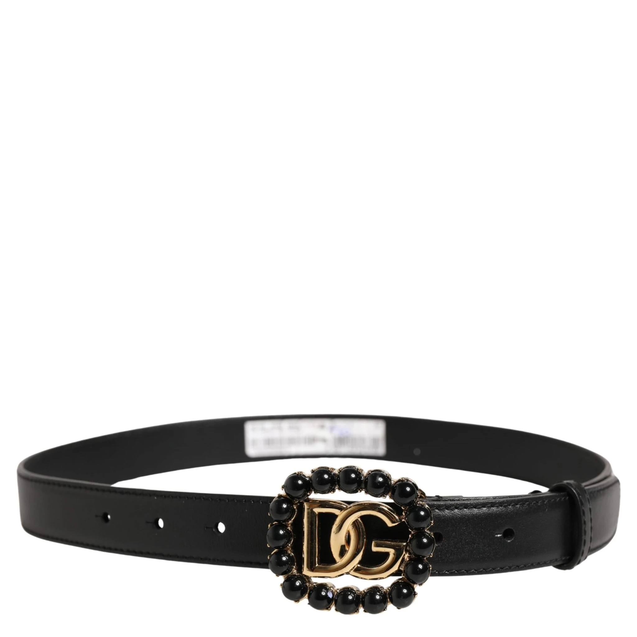 Black Leather DG Logo Embellished Buckle Belt