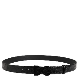 Men Black Exotic Leather Logo Buckle Belt