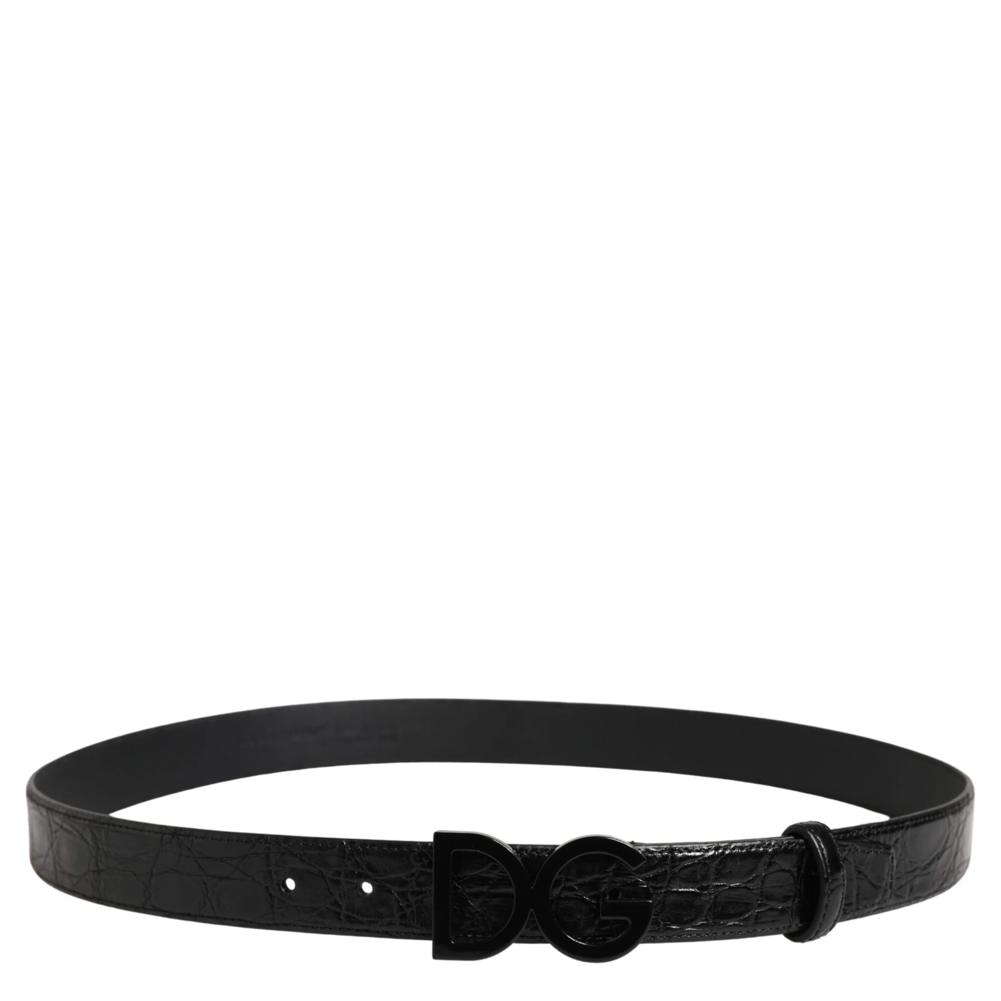 Men Black Exotic Leather Logo Buckle Belt