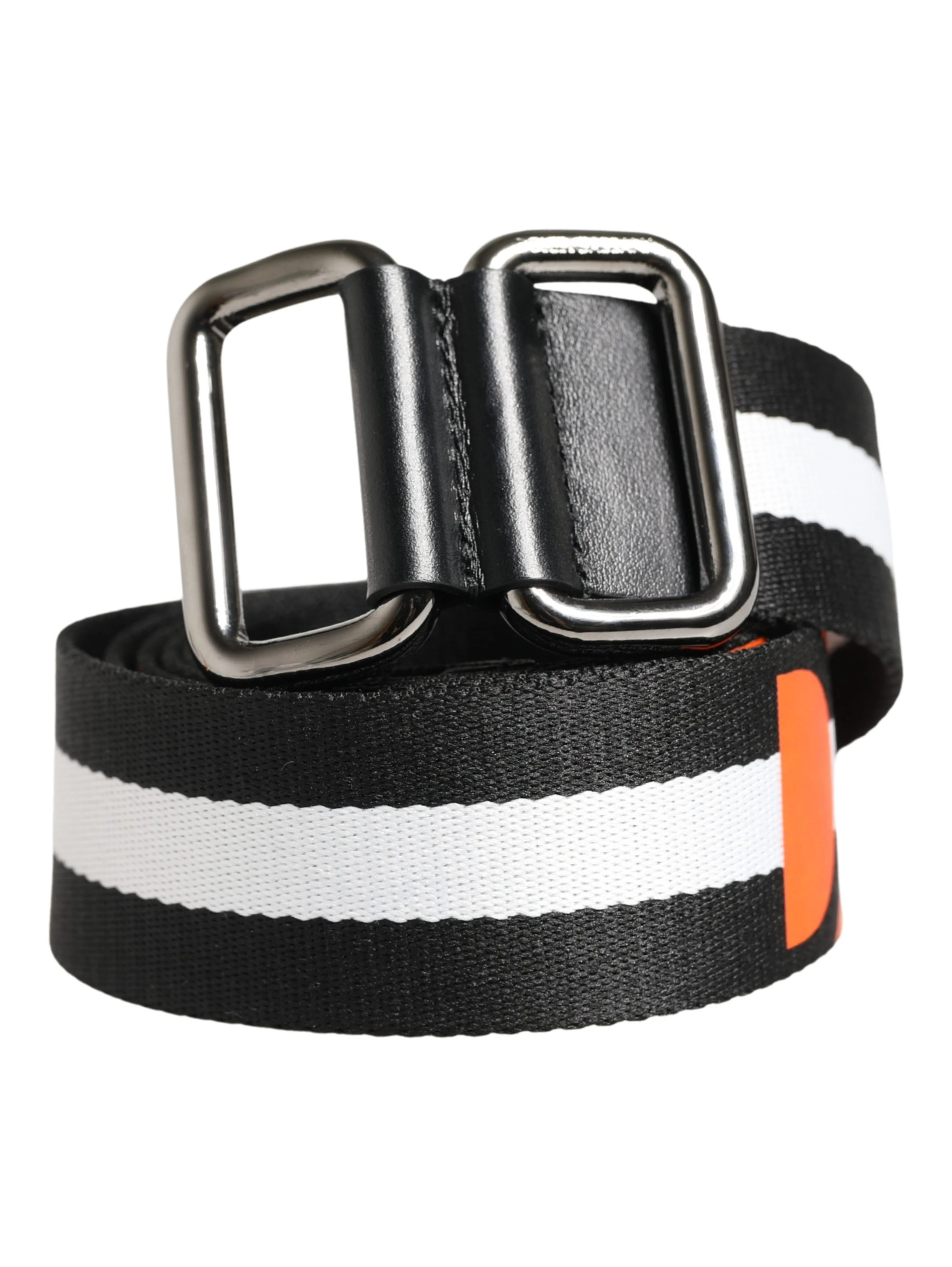 Men Black White Nylon Logo Metal Buckle Belt