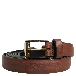 Men Brown Leather Classic Metal Buckle Belt