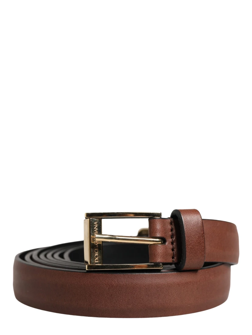 Men Brown Leather Classic Metal Buckle Belt