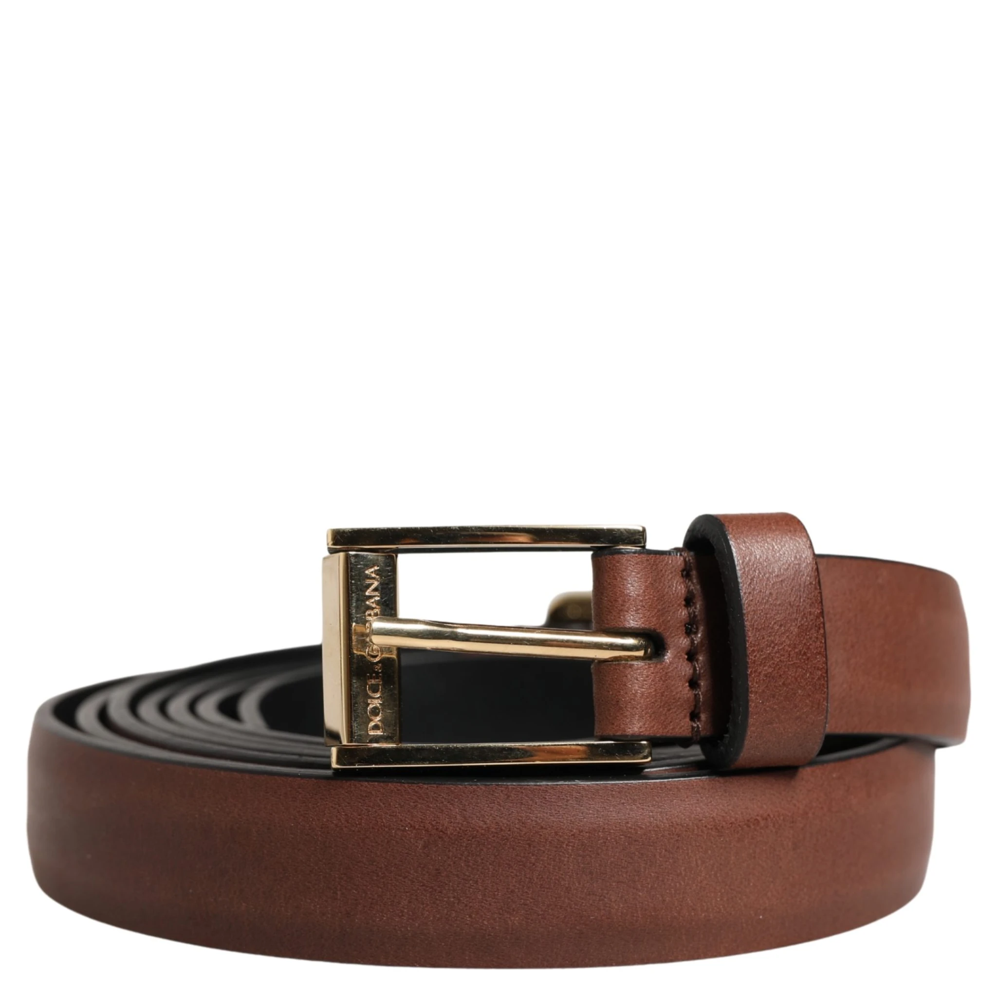 Men Brown Leather Classic Metal Buckle Belt