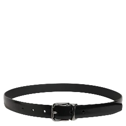 Men Black Leather Classic Metal Buckle Belt