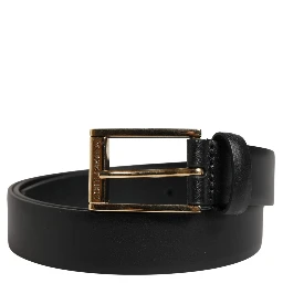 Men Black Classic Leather Metal Buckle Belt