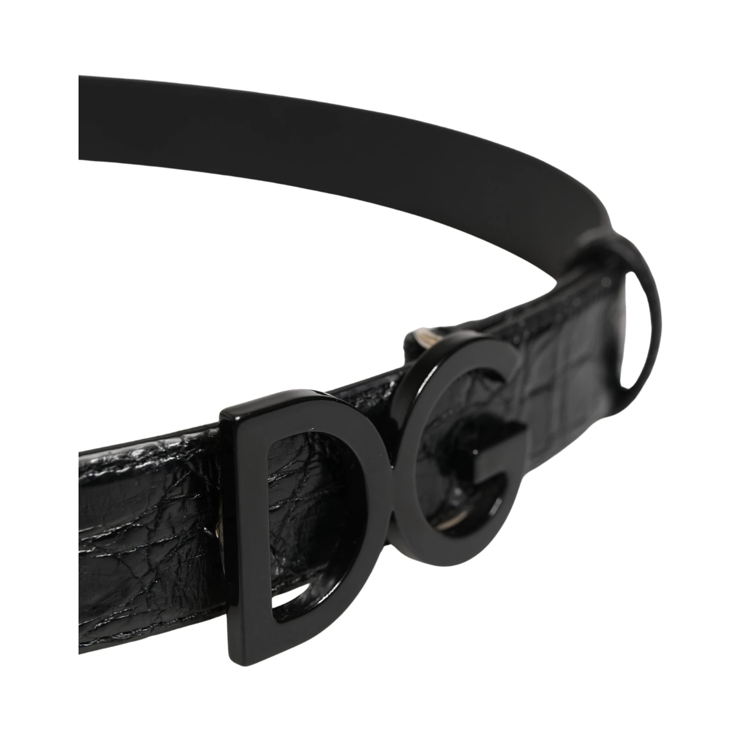 Men Black Exotic Leather Logo Buckle Belt