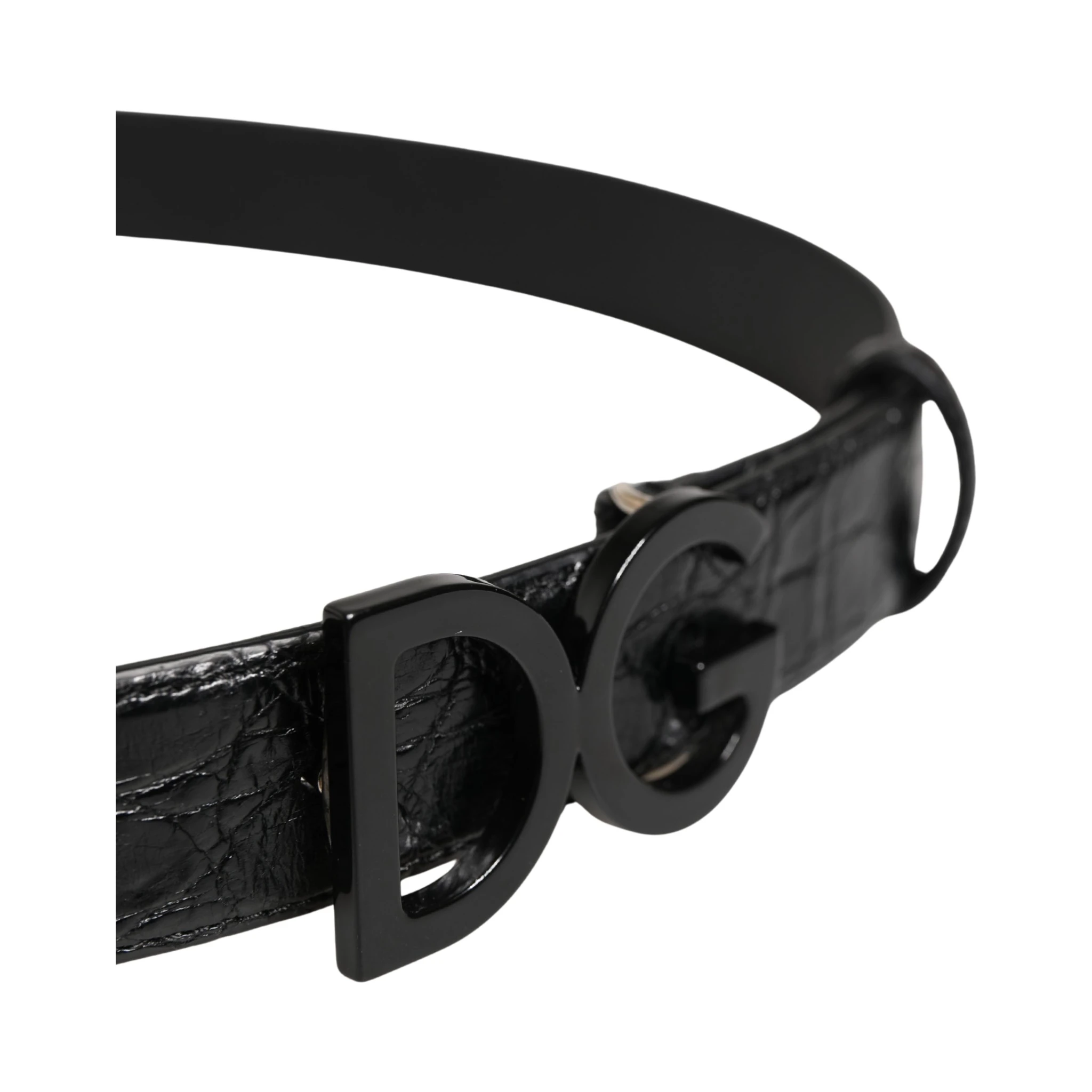 Men Black Exotic Leather Logo Buckle Belt