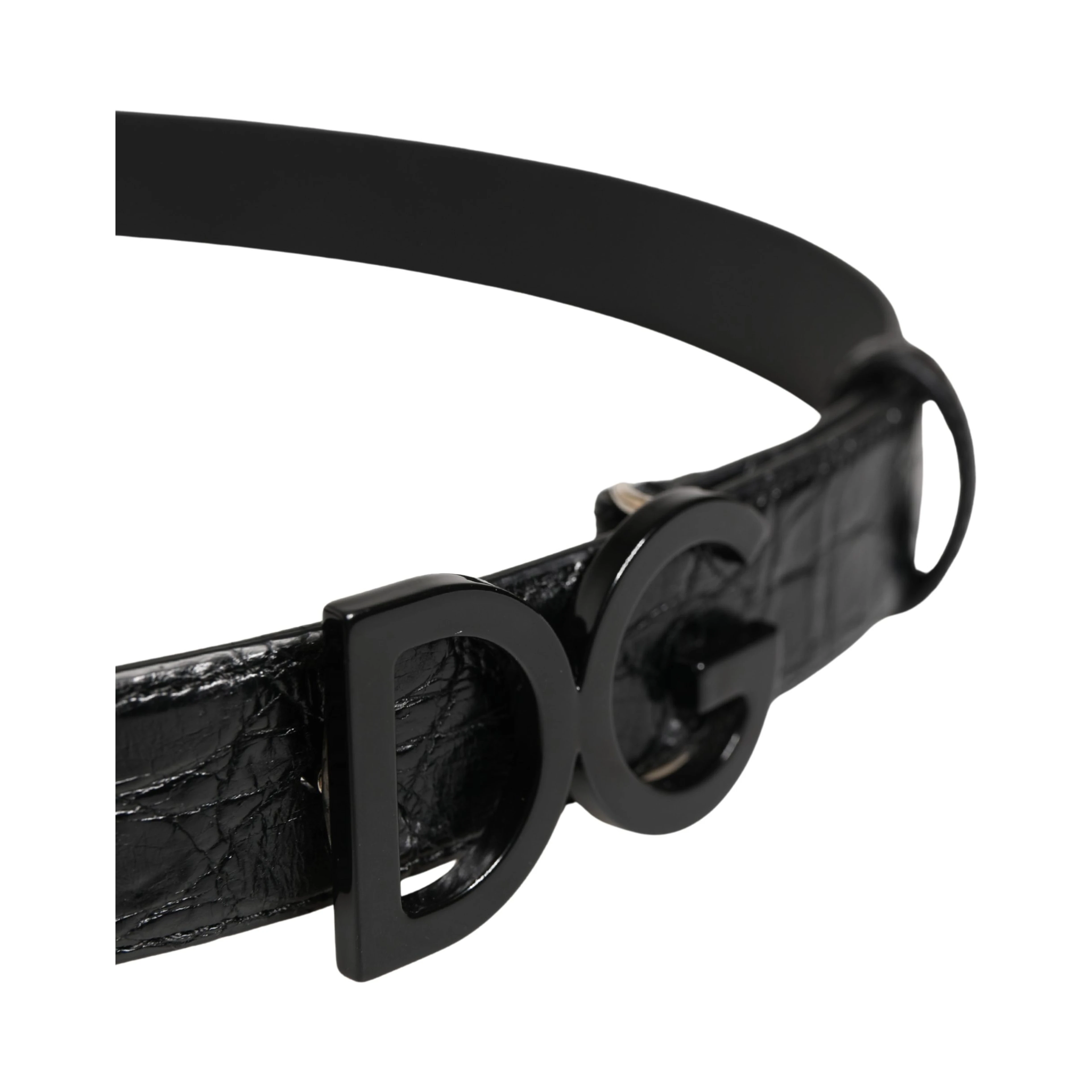 Men Black Exotic Leather Logo Buckle Belt