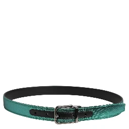 Men Green Lurex Polyester Metal Buckle Belt