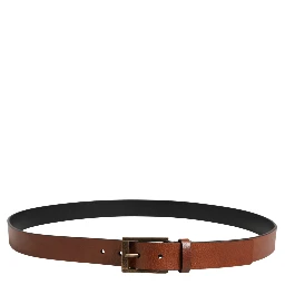 Men Brown Leather Classic Metal Buckle Belt