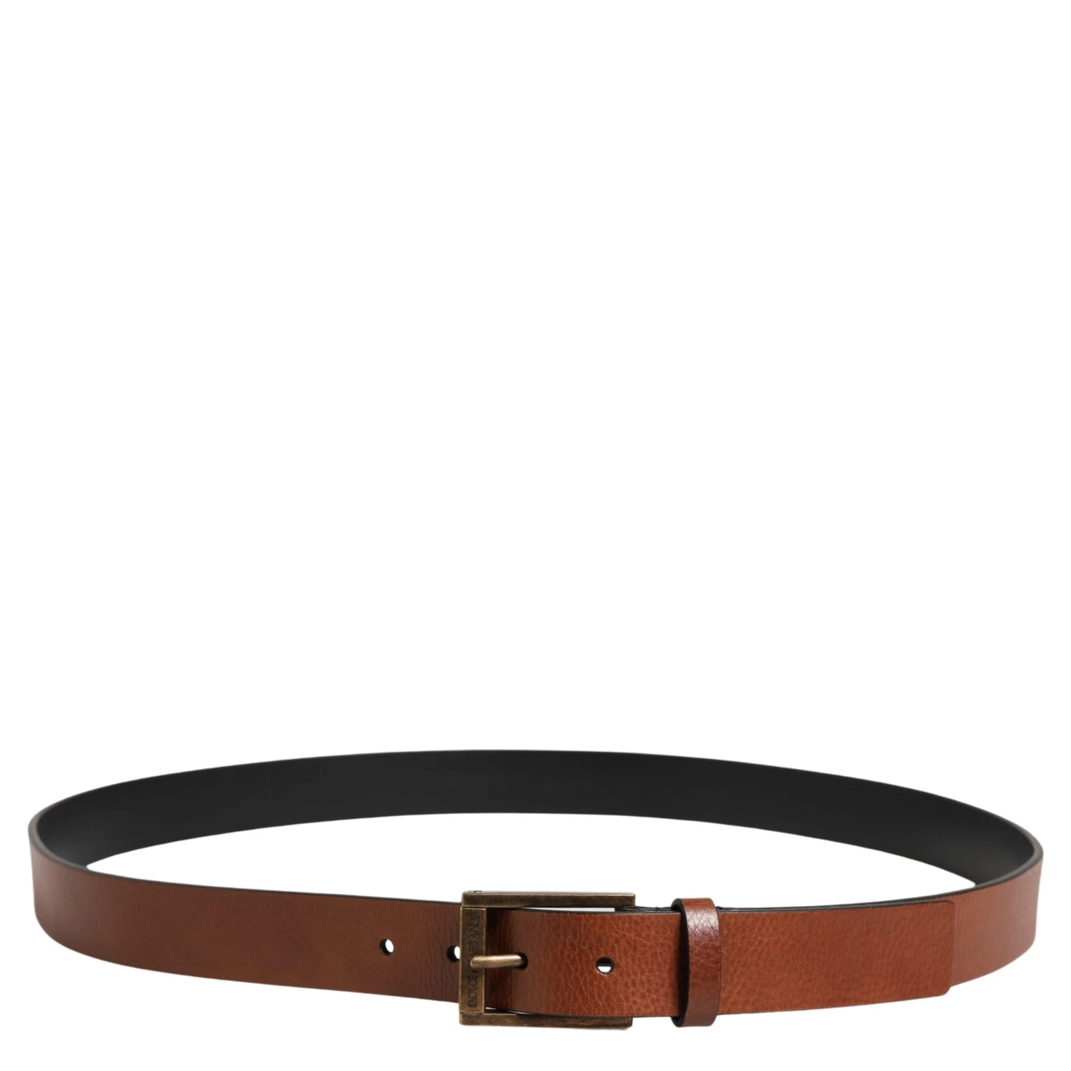 Men Brown Leather Classic Metal Buckle Belt