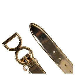 Gold Leather Crystals Logo Metal Buckle Belt