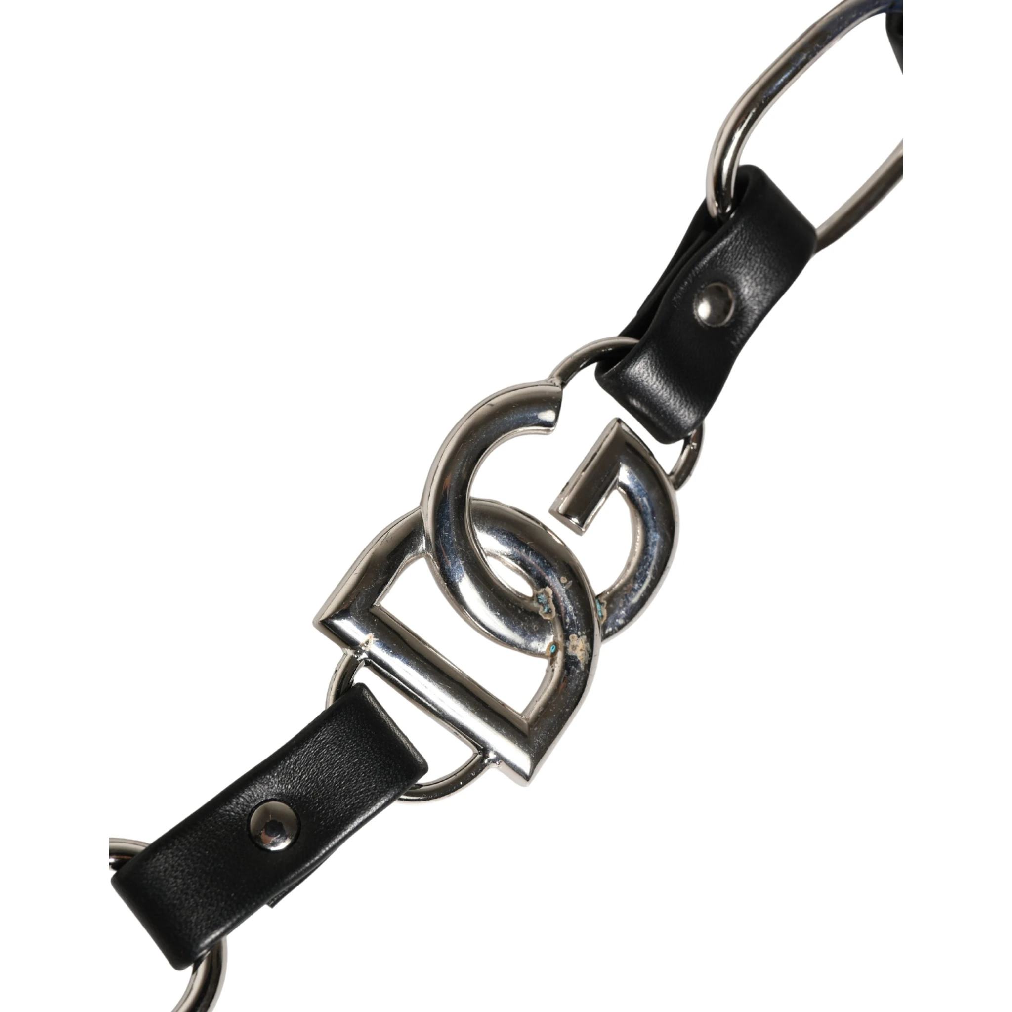 Black Leather Silver Chain Bag Accessory Shoulder Strap
