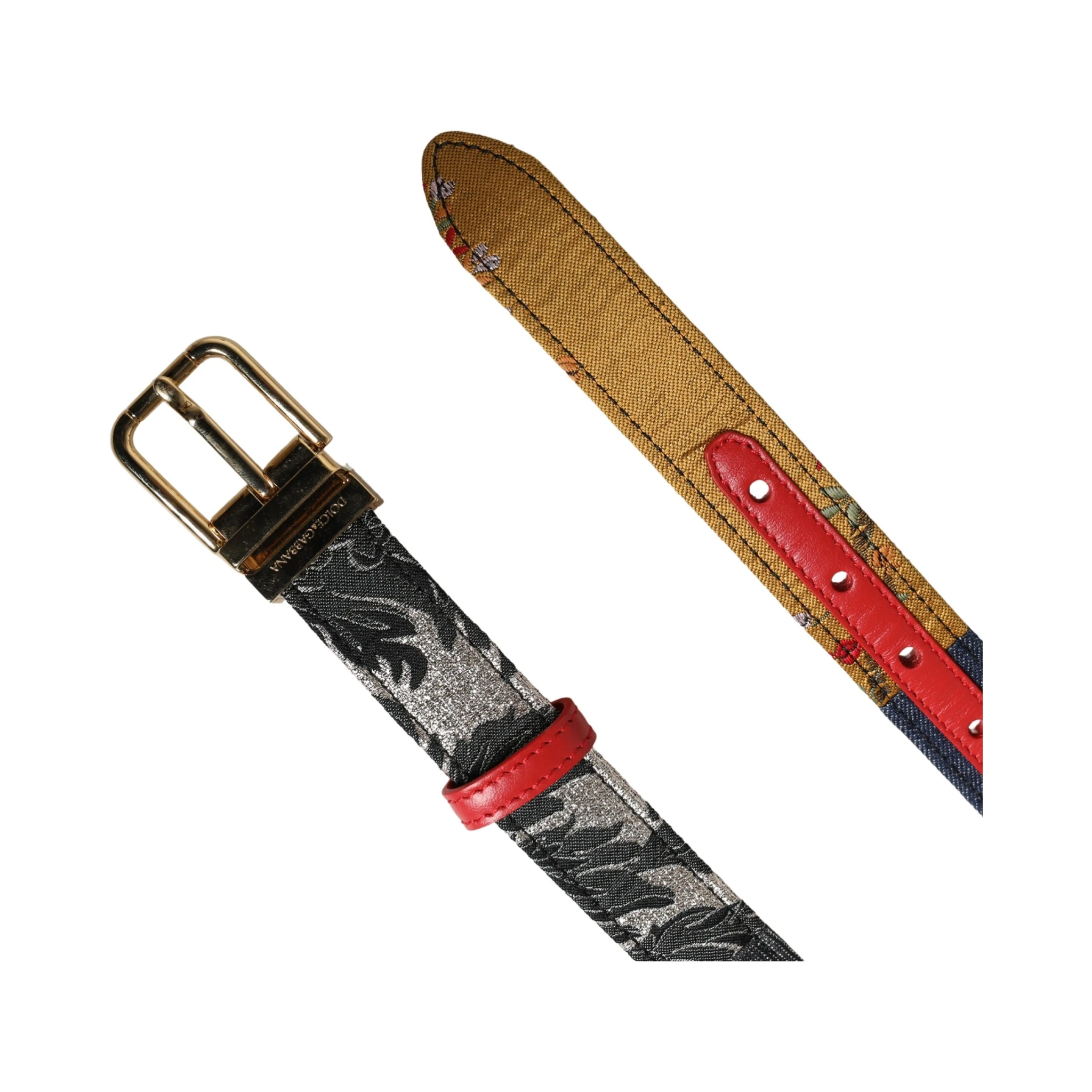 Multicolor Floral Jacquard Metal Buckle Belt