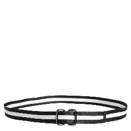 Men Black White Nylon Logo Metal Buckle Belt