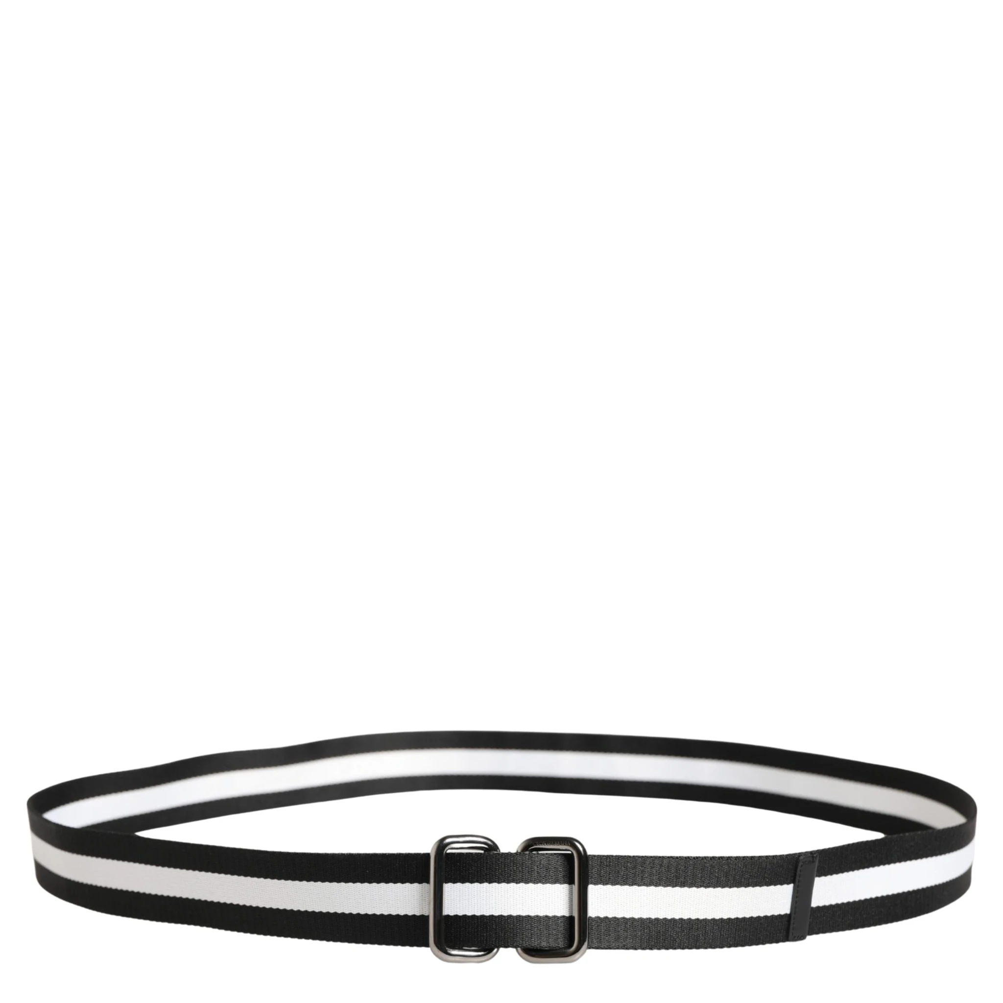 Men Black White Nylon Logo Metal Buckle Belt