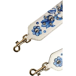 White Blue Floral Leather Stud Accessory Shoulder Strap