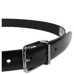 Men Black Leather Classic Metal Buckle Belt