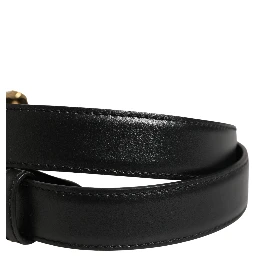 Black Leather DG Logo Embellished Buckle Belt