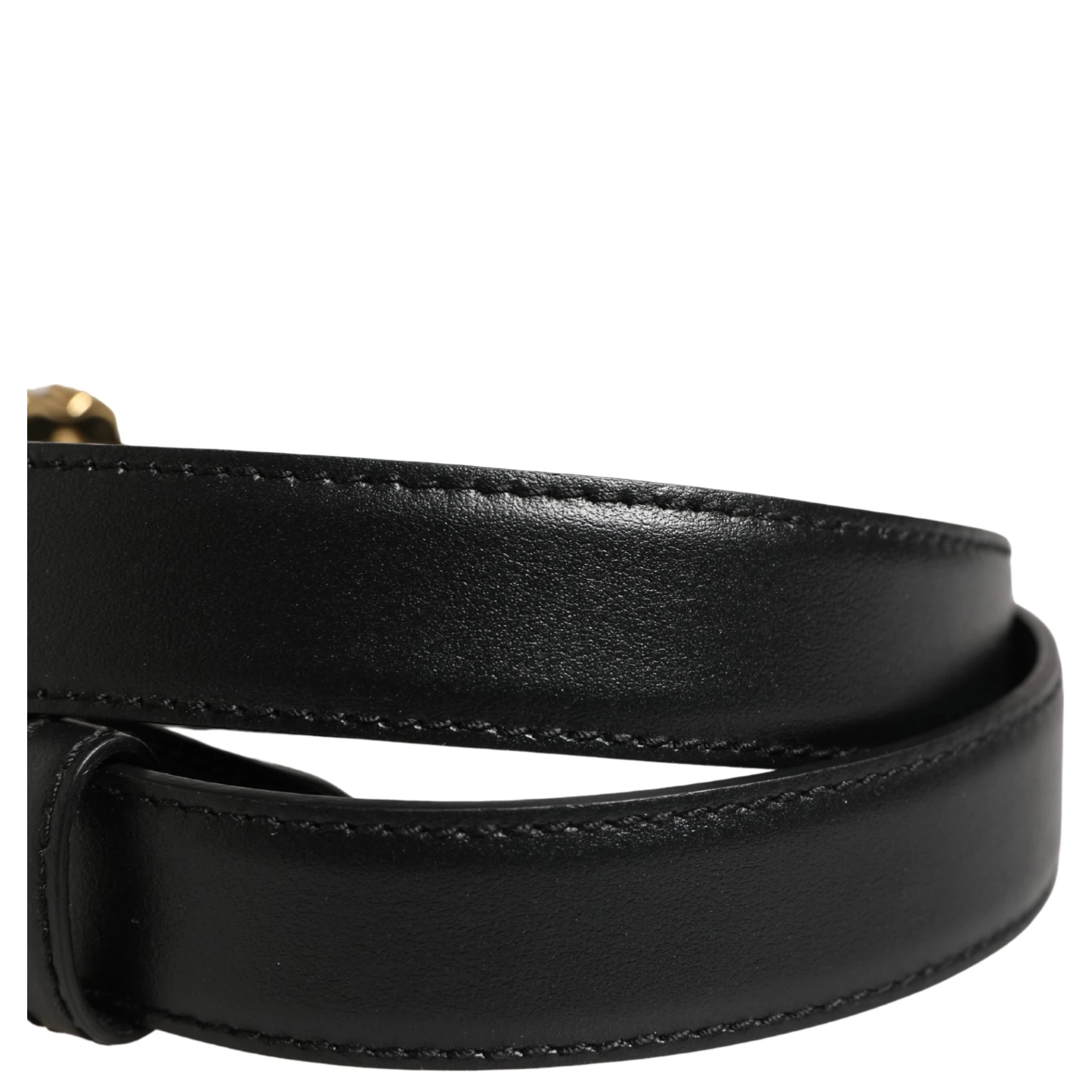 Black Leather DG Logo Embellished Buckle Belt