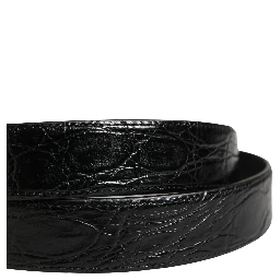 Men Black Exotic Leather Logo Buckle Belt