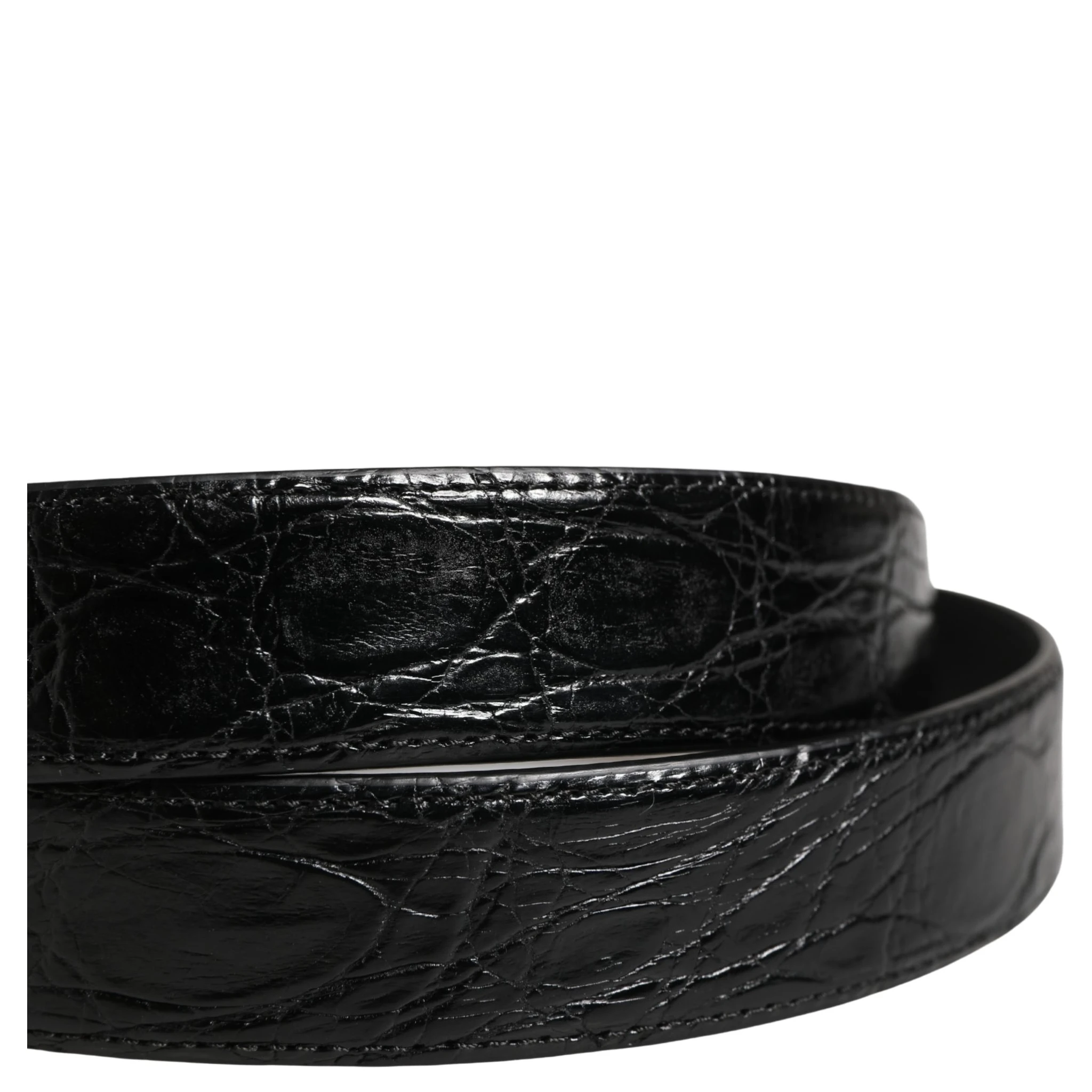 Men Black Exotic Leather Logo Buckle Belt