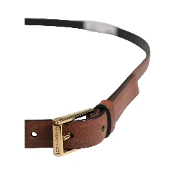 Men Brown Leather Classic Metal Buckle Belt