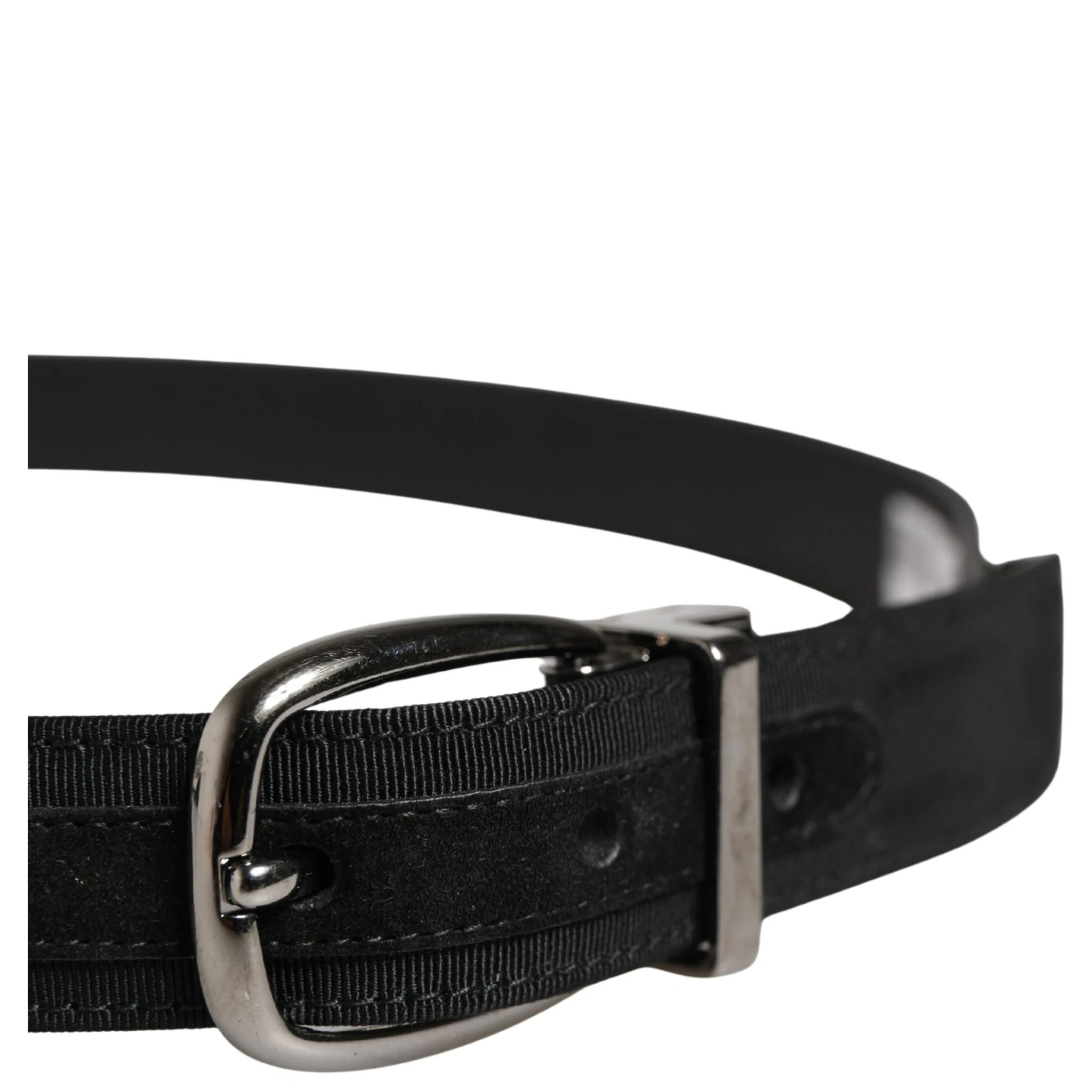 Men Black Viscose Silver Metal Buckle Belt