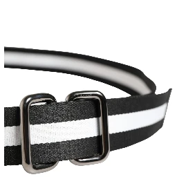 Men Black White Nylon Logo Metal Buckle Belt